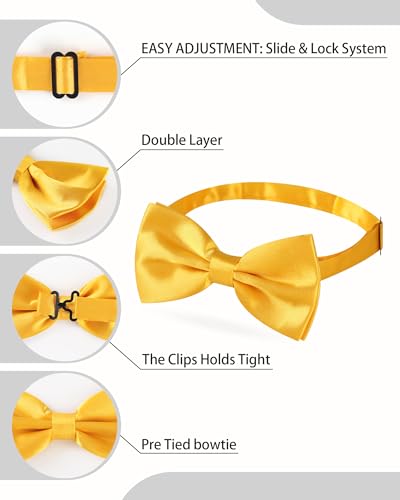 AWAYTR Bow Ties for Men - Pre-Tied Adjustable Tuxedo Style for Wedding - color: Golden Yellow