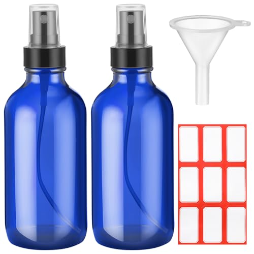 Fumete 2 Pack Glass Spray Bottles 4oz,Blue, Black Top,Mist Bottle - color: Blue, Black Top, style: Mist Bottle