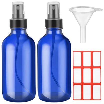 Fumete 2 Pack Glass Spray Bottles 4oz,Blue, Black Top,Mist Bottle - color: Blue, Black Top, style: Mist Bottle
