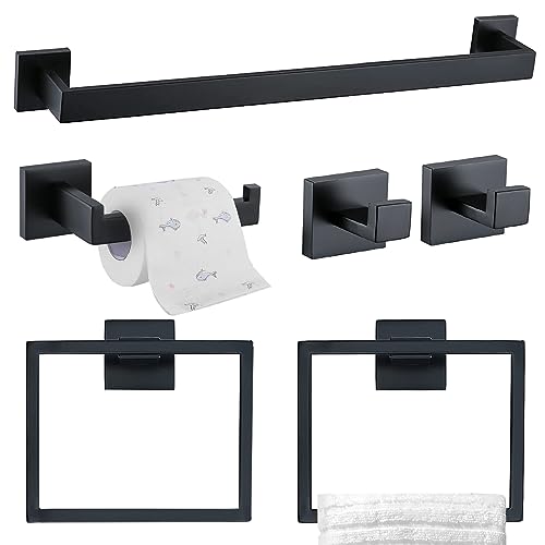 TQKAG 6-Piece Towel Bar Set, 23.6 Inch Bathroom Hardware Set, Matte Black - color: Matte Black, size: 6-Pieces Set-A
