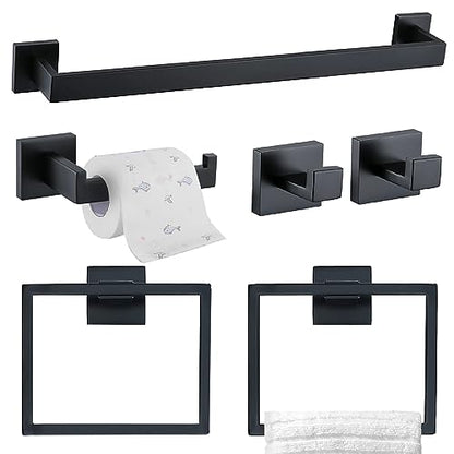 TQKAG 6-Piece Towel Bar Set, 23.6 Inch Bathroom Hardware Set, Matte Black - color: Matte Black, size: 6-Pieces Set-A
