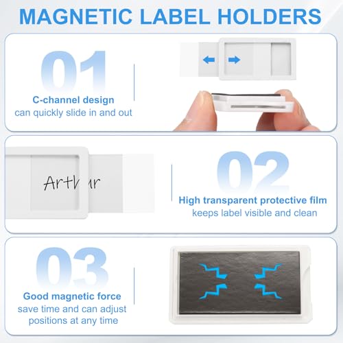 uxcell 10 Pcs Magnetic Label Holders, 2.8 x 1.6 Inch Data Card Holder with Paper Cards and Protective Films for Shelf White Board Toolbox Metal Wall Cabinet Drawer, White - color: White, size: 2.8 x 1.6 Inch