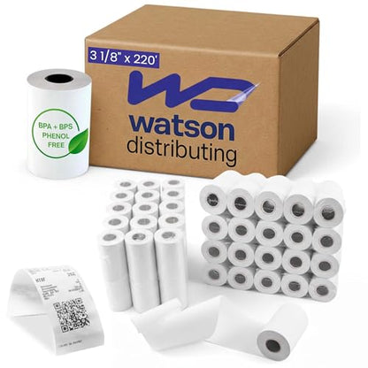 3 1/8 x 220' Thermal Receipt Paper Rolls 50 Count BPA & BPS Free Phenol-Free Thermal Printer Paper, 48 GSM POS Paper Rolls for Credit Card Machines, Registers & Retail Use, Recyclable Core - size: 3 1/8" x 220'