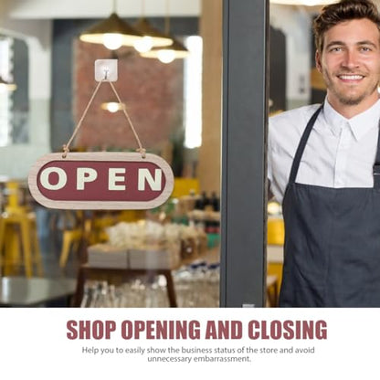 Rustic Wooden Door Sign Double-Sided Open Closed Hanging Plaque
