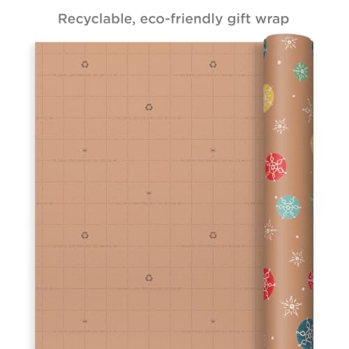 Hallmark Christmas Wrapping Paper Rolls, Brown Kraft Holiday Gift Wrap (Pack of 3: 90 sq. ft. ttl) Snowflakes, Pink Trees, "All Kinds of Merry"