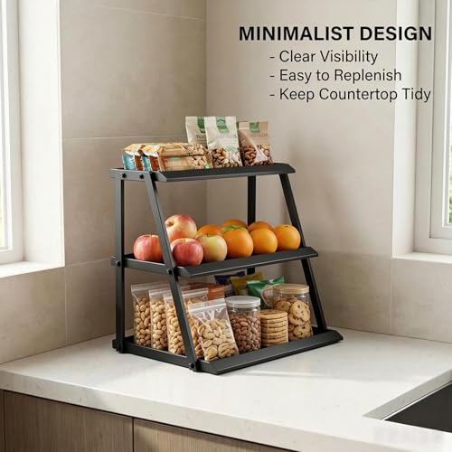 3-Tier Carbon Steel Cupcake Stand,Countertop Candy&Snack Display Rack,Black