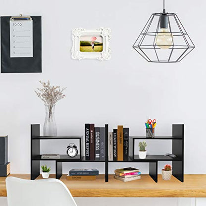 Hossejoy Desk Shelf, Adjustable Desktop Storage Organizer, Wood Display Shelf Rack, Office Supplies Desk Organizer, Black - color: Black
