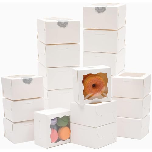 Bakepacker White Bakery Boxes with Window 4x4x2.5 inches 100 Packs - color: White, size: 4"*4"*2.5" / 100 Pcs