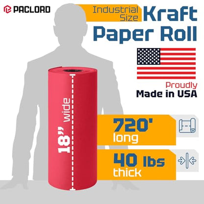 USA Made 18" x 8640" (720 ft) Red Kraft Paper Roll, Large Size - color: Red, size: 1 Roll
