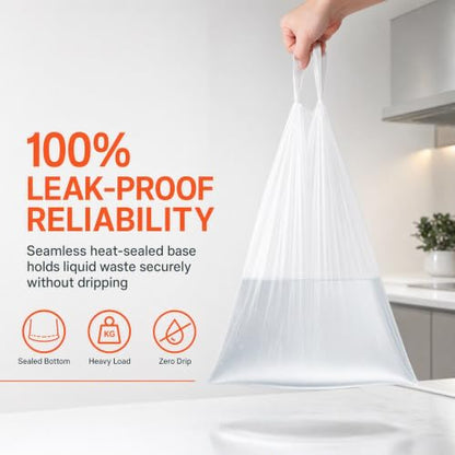 15 Gallon Heavy Duty Drawstring Trash Bags 1.2 MIL 100 Count Perfect Fit White Garbage Can Liners 15 Gallon White Drawstring Garbage Liners PERFECT FIT & GRAND SAVE! - color: for Code N 100