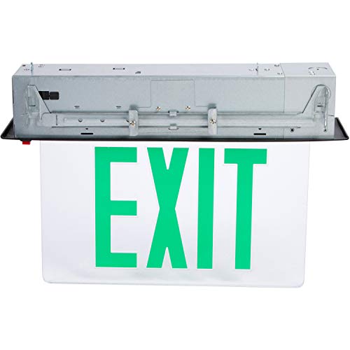 Morris Products LED Exit Sign - Recessed Mount Edge - Green on Clear Panel, Black Housing - Compact, Low-Profile Design - Single Sided Legend - Energy Efficient, High Output - 1 Count - color: Green on Clear (Black Housing), size: Single Sided
