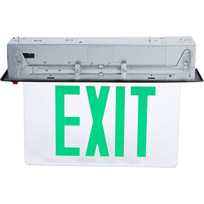 Morris Products LED Exit Sign - Recessed Mount Edge - Green on Clear Panel, Black Housing - Compact, Low-Profile Design - Single Sided Legend - Energy Efficient, High Output - 1 Count - color: Green on Clear (Black Housing), size: Single Sided