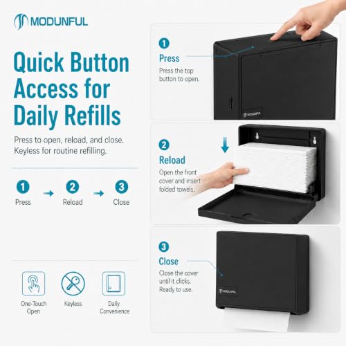 Paper Towel Dispenser Wall Mount No Drill Keyless Knob Open - color: D-214 Black