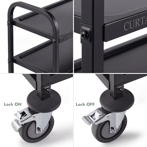 CURTA Black Stainless Steel Serving Cart, 3-Tier Rolling Utility Trolley (30"x16"x33"), Heavy Duty Painted Kitchen Cart on Wheels with Brakes, Commercial Grade for Restaurant, Hotel, Salon & Lab - color: M(black): 30''(l) X 16''(w) X 33''(h)