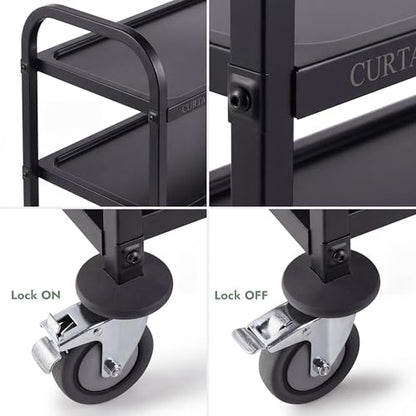 CURTA Black Stainless Steel Serving Cart, 3-Tier Rolling Utility Trolley (30"x16"x33"), Heavy Duty Painted Kitchen Cart on Wheels with Brakes, Commercial Grade for Restaurant, Hotel, Salon & Lab - color: M(black): 30''(l) X 16''(w) X 33''(h)