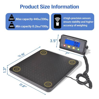 Surmountway Industrial Shipping Scale 440lbs, Anti-Slip Aluminium Platform - size: 440Lbs