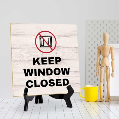 Keep Window Closed 5"x 5" Square Table Sign With Acrylic Easel | General Office Notices & Business Table Signs - color: Keep Window Closed