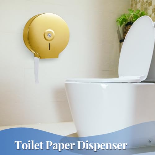 Mifoci 2 Pcs Industrial Toilet Paper Holder Commercial Roll Dispenser Wall Mount Stainless Steel Jumbo Tissue Dispenser Fits 9" Roll Toilet Paper for Office Home Public Places (Gold) - color: Gold