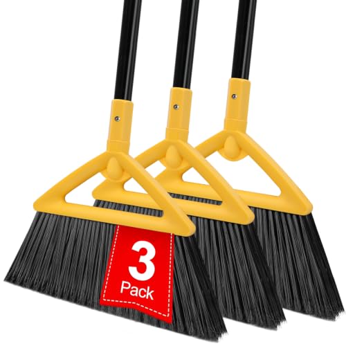 Heavy Duty Yellow Angle Broom with Long Handle - 3 Pack - color: 3pack Yellow