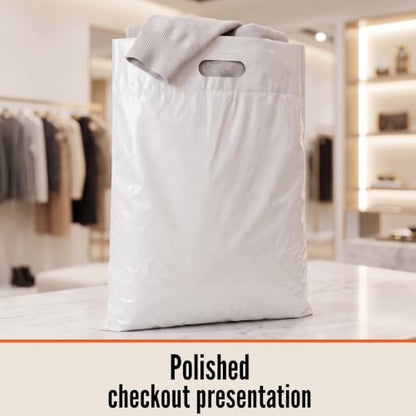 16x18 Large Plastic Shopping Bags for Small Business with Handles - color: White