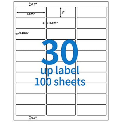 3000Pcs 1" X 2-5/8" Address Shipping Labels 30 Up FBA Product Labels - size: 100 sheets, style: 30 up-1"x2-5/8"