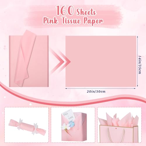 woric 160 Sheets Pink Tissue Paper for Gift Bags 20 X 14 Inches - color: Pink