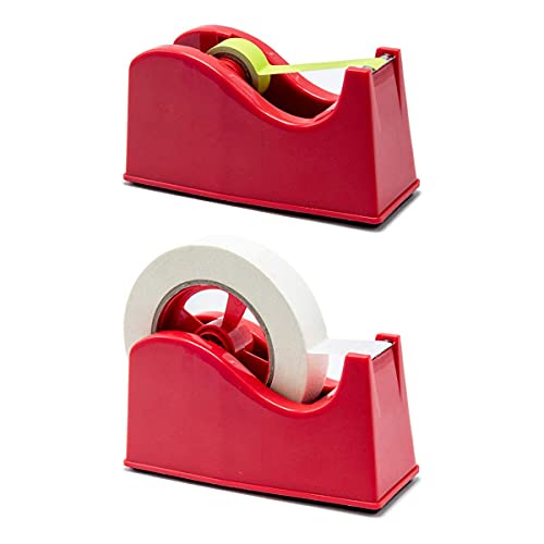 Desktop Tape Dispenser Adhesive Roll Holder (Fits 1" & 3" Core) with Weighted Nonskid Base (1Pack-Red) - color: 1pack-red