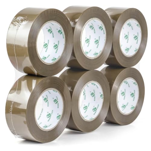 BOMEI PACK Brown Packing Tape 2.7 Mil 1.88 Inch x 120 Yards, 6 Refills Rolls Packaging Tape for Moving, Shipping and Storage