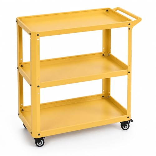 3 Tier Metal Utility Rolling Cart with Wheels, Yellow - color: Yellow