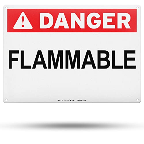 TRADESAFE Danger Flammable Sign - Fire Hazard Warning Signs, Quick Install Aluminum Safety Sign, Light Reflective, UV-Resistant, Waterproof, 14” X 10” Fire Safety Wall Signs For Business - style: Danger Flammable