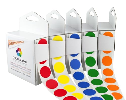 ChromaLabel 3/4" Removable Stickers, 5 Standard Colors,1000/Box Each Color - color: 5 Assorted Standard Colors, size: 3/4"
