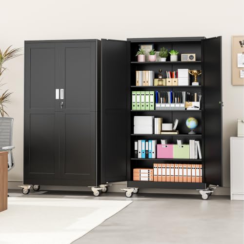 pozdeg 78.74" Black Lockable Rolling Metal Garage Storage Cabinet - color: Black, size: 19.68"D x 39.37"W x 78.74"H