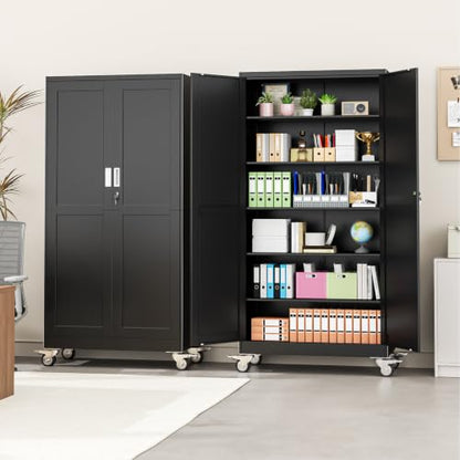 pozdeg 78.74" Black Lockable Rolling Metal Garage Storage Cabinet - color: Black, size: 19.68"D x 39.37"W x 78.74"H
