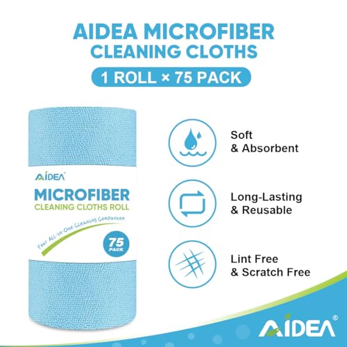 AIDEA Microfiber Cleaning Cloth Roll-75PK, Shop Rags Blue 11.5"×11.5" - color: Blue