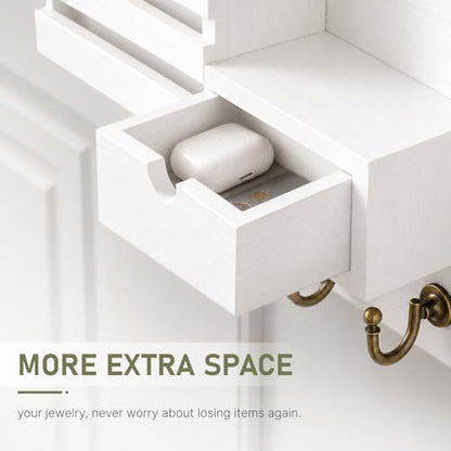 FifthQuarter Key and Mail Holder Wall Mount with Drawer and 6 Sturdy Hooks - color: A-White