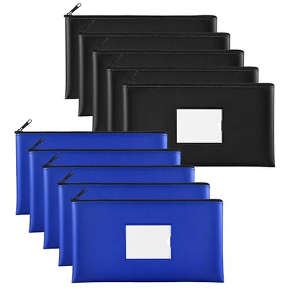 SMARTAKE 10-Pack Bank Deposit Money Bags with Zipper, 11.5 x 6.2 Inches - color: Blue & Black