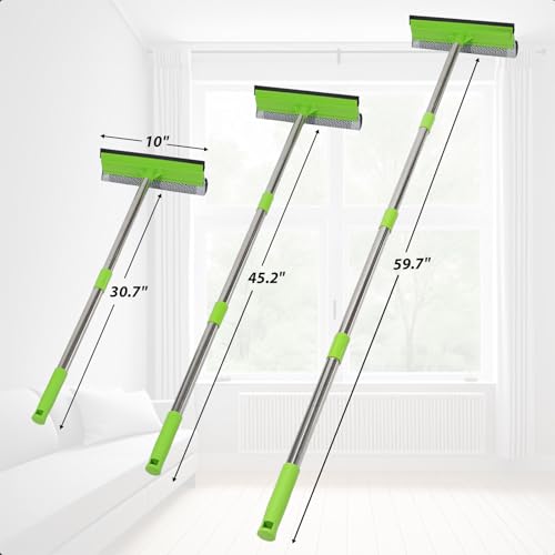 2 in 1 Window Squeegee with 55" Long Stainless Steel Handle,Sponge Car Squeegee for Home,Gas Station,Glass,Shower,Outdoor High Window Cleaning