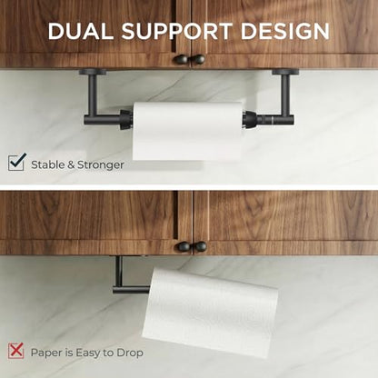 FORIOUS Paper Towel Holder Under Cabinet, One-Handed Tear，Matte Black - color: Matte Black