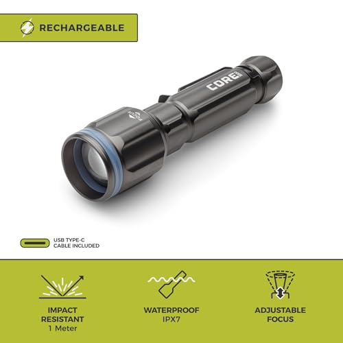 CORE 2000 Lumen Rechargeable Flashlight (2-Pack) | LED Flashlight with 4 Modes, Adjustable Focus, Battery Indicator, Waterproof | Ideal for Home, Emergency, Camping, Hiking | USB Cable Included - size: 2000 Lumen - 2 Pack