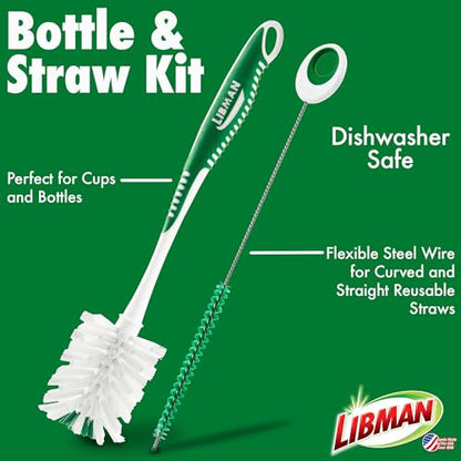 Libman Bottle & Dish Kitchen Brush Kit with Straw Cleaner, 4 Brush Styles - style: Bottle & Dish Brush Kit
