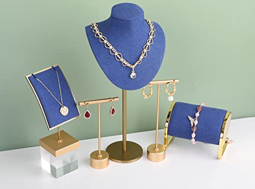 Gold Metal Small Earring T Bar Stand Retail Display Holder, Retail Jewelry photography props for Show【Gold-Round Base Height 4.5"】 - color: Gold, size: Low