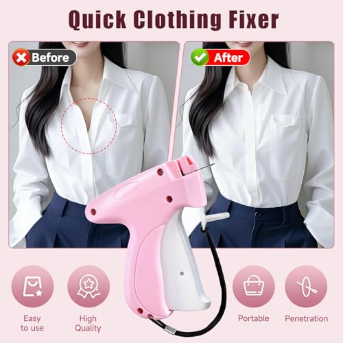 Pink and White Stitch Gun for Clothes - Quick Stitch Sewing Gun for Clothing Fixer Includes 2000 Black Fasteners & 2000 White Fasteners with 6 Need - color: Pink_White