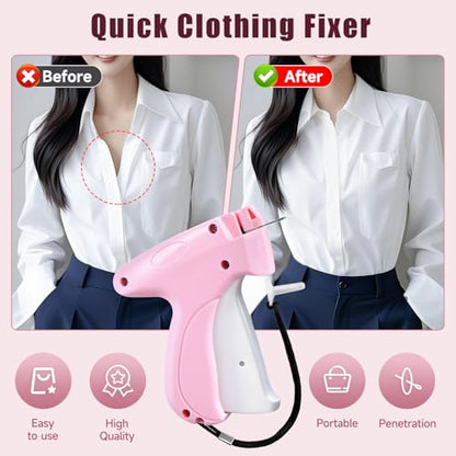 Pink and White Stitch Gun for Clothes - Quick Stitch Sewing Gun for Clothing Fixer Includes 2000 Black Fasteners & 2000 White Fasteners with 6 Need - color: Pink_White