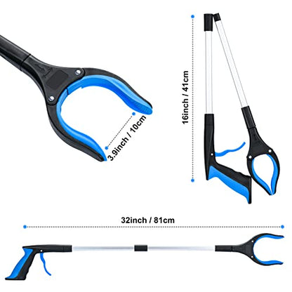 2-Pack Grabber Reacher Tool,32 Inch Foldable Reacher Grabber Pickup Tool with Strong Grip Magnetic,360°Rotating Anti-Slip Jaw,Grabber Tool,Grabbers for Seniors for Outdoor & Indoor (Blue&Purple)