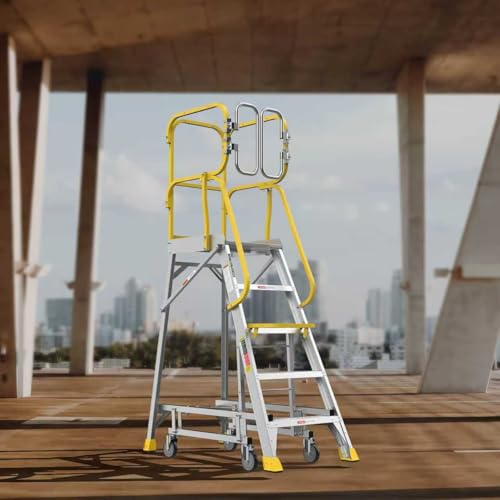 4-Step Aluminum Rolling Platform Ladder 375 LBS Anti-Slip Platform (5 Step) - size: 5 Step