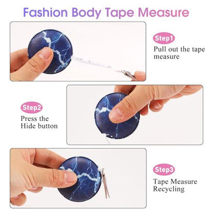 Retractable Mini Leather Tape Measure, Auto Retract Dark Blue - color: Dark Blue Marble