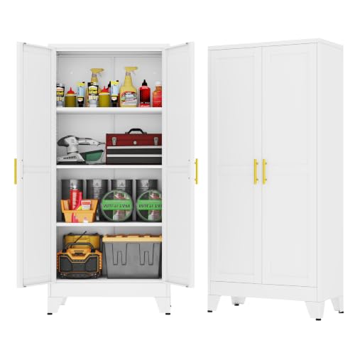 GAIOUS 61''Tall Metal Garage Storage Cabinet,File Cabinet with Door and Adjustable Shelves, Outdoor Steel Tool Cabinet for Home,Office,Warehouse,Garage,White - color: White, size: 13.8"D x 27.6"W x 61"H