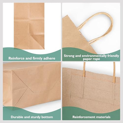 Tlpmsk 100Pcs Brown Paper Bags with Handles,8.2×4.3×10.5 Inch Gift Bags - color: 100Pack-Brown-8.2x4.3x10.5 In