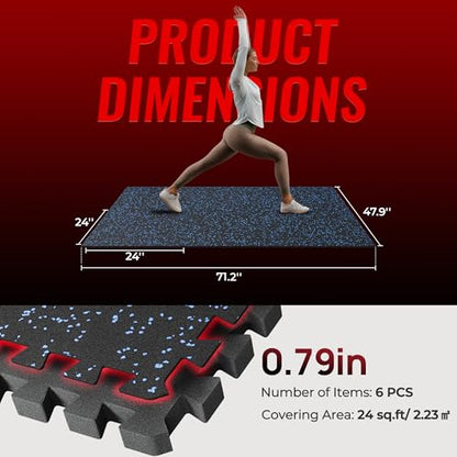 SUPERJARE 0.79'' Extra-Thick 6 Pcs 24 Sq Ft Exercise Equipment Mats - color: Black/Blue, size: 6 Tiles (24 Sq Ft)