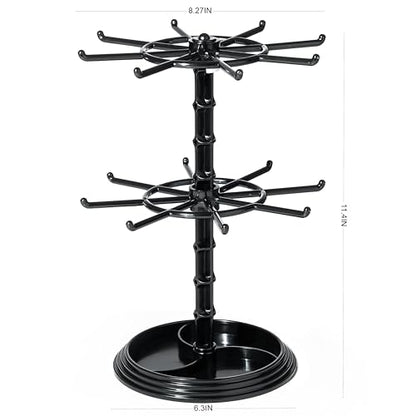 2 Tier Rotating Jewelry Display Stand, Necklace Holder, Jewelry Tree Stand, DIY Organizer for Bracelets, Necklaces, Earrings, Rings, Watches (Black) - color: Black